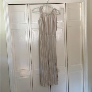 Tan and White crossed tie back jumpsuit